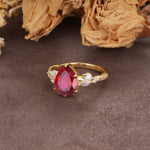 Delicate Leaf Vine Multi 4 Prong Pear Cut Ruby Engagement Ring - Additional view