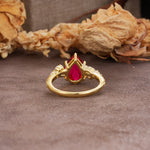 Delicate Leaf Vine Multi 4 Prong Pear Cut Ruby Engagement Ring - Additional view