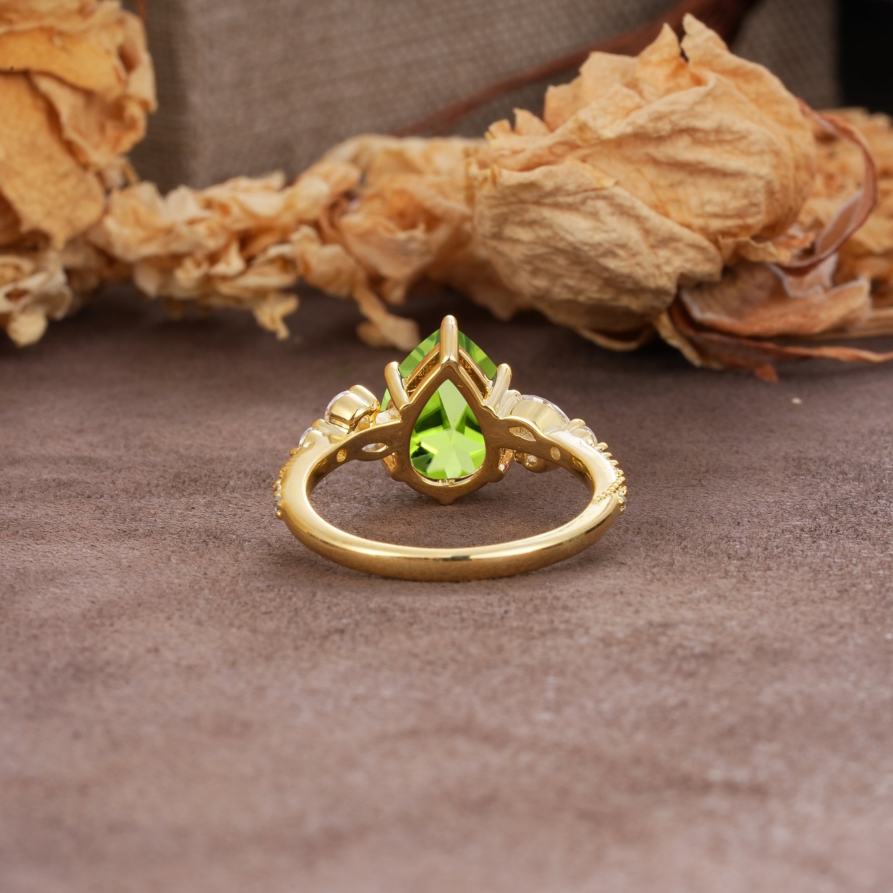 Delicate Leaf Vine Multi 4 Prong Pear Cut Peridot Engagement Ring - Additional view