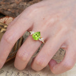 Delicate Leaf Vine Multi 4 Prong Pear Cut Peridot Engagement Ring - Additional view