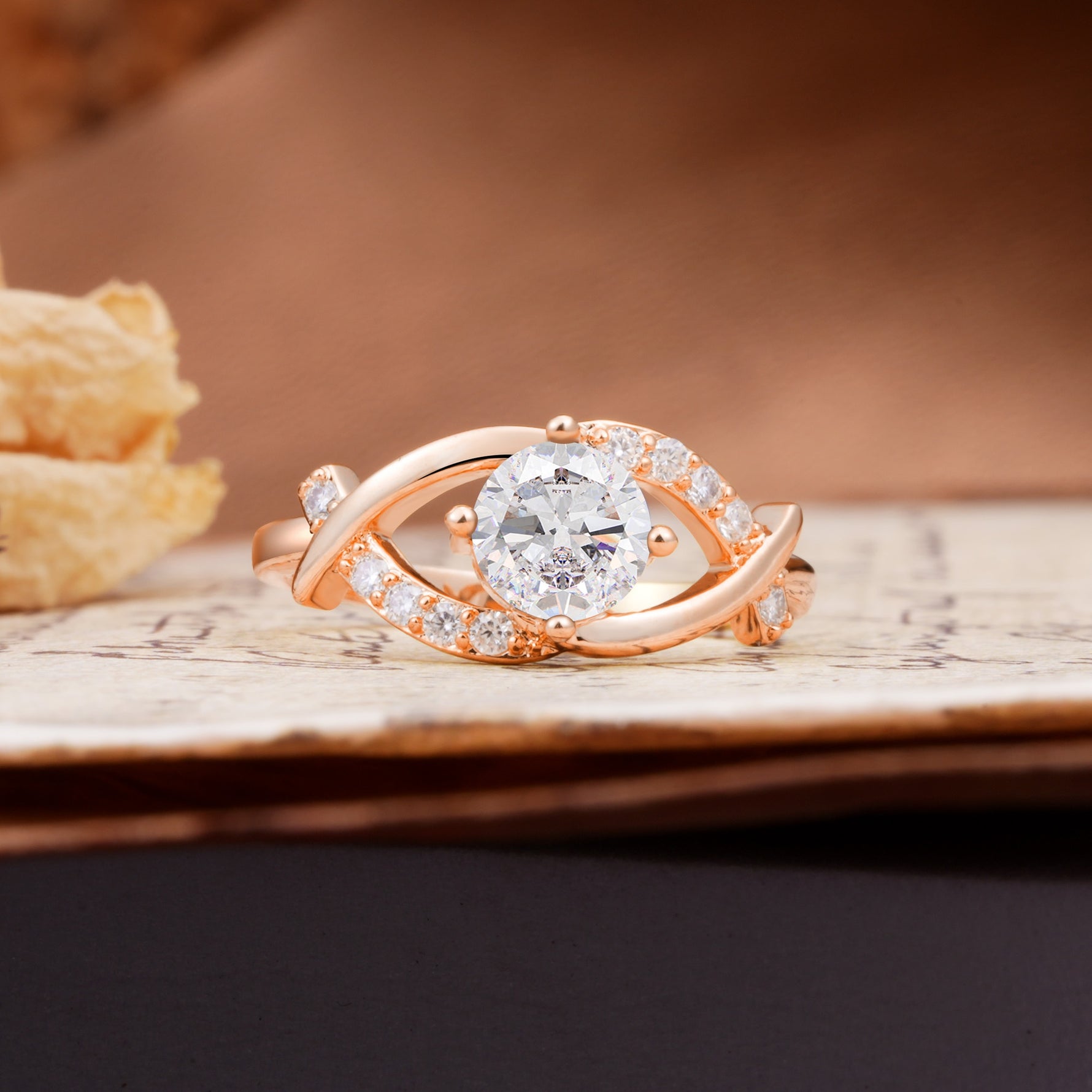 Unique and Luxurious 4-Prong Wrapped Round Cut Moissanite Engagement Ring - Additional view