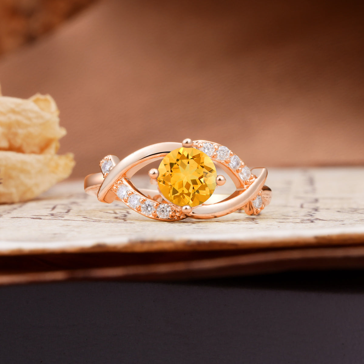 Unique and Luxurious 4-Prong Wrapped Round Cut Citrine Engagement Ring - Additional view