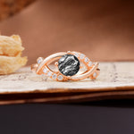 Unique and Luxurious 4-Prong Wrapped Round Cut Black Rutilated Quartz Engagement Ring - Additional view