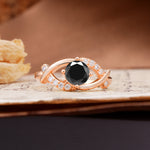 Unique and Luxurious 4-Prong Wrapped Round Cut Black Onyx Engagement Ring - Additional view