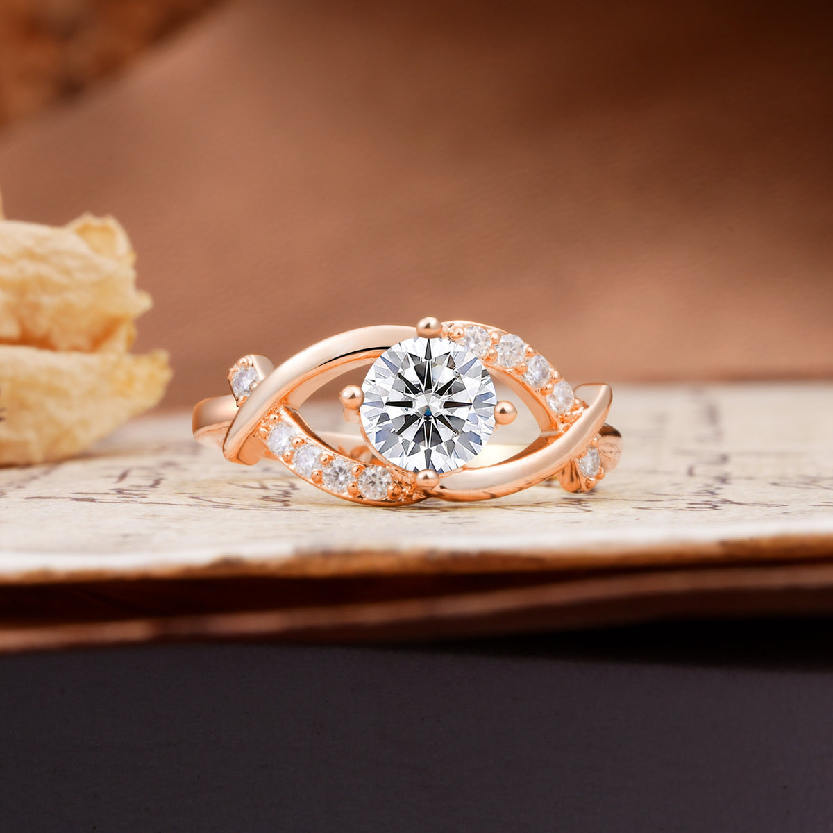 Unique and Luxurious 4-Prong Wrapped Round Cut Lab Diamond Engagement Ring - Additional view