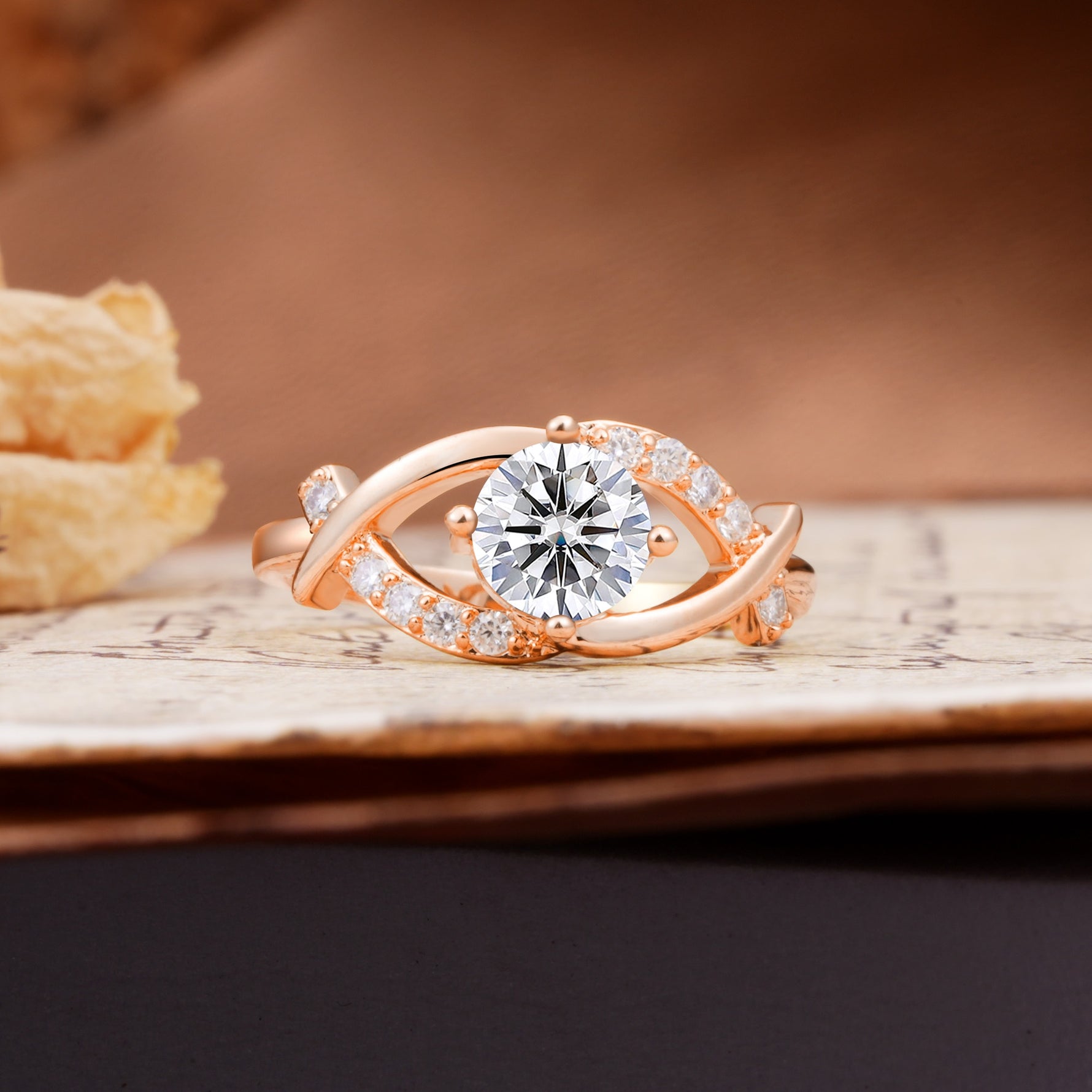 Unique and Luxurious 4-Prong Wrapped Round Cut Lab Diamond Engagement Ring - Additional view