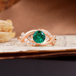 Unique and Luxurious 4-Prong Wrapped Round Cut Emerald Engagement Ring - Additional view