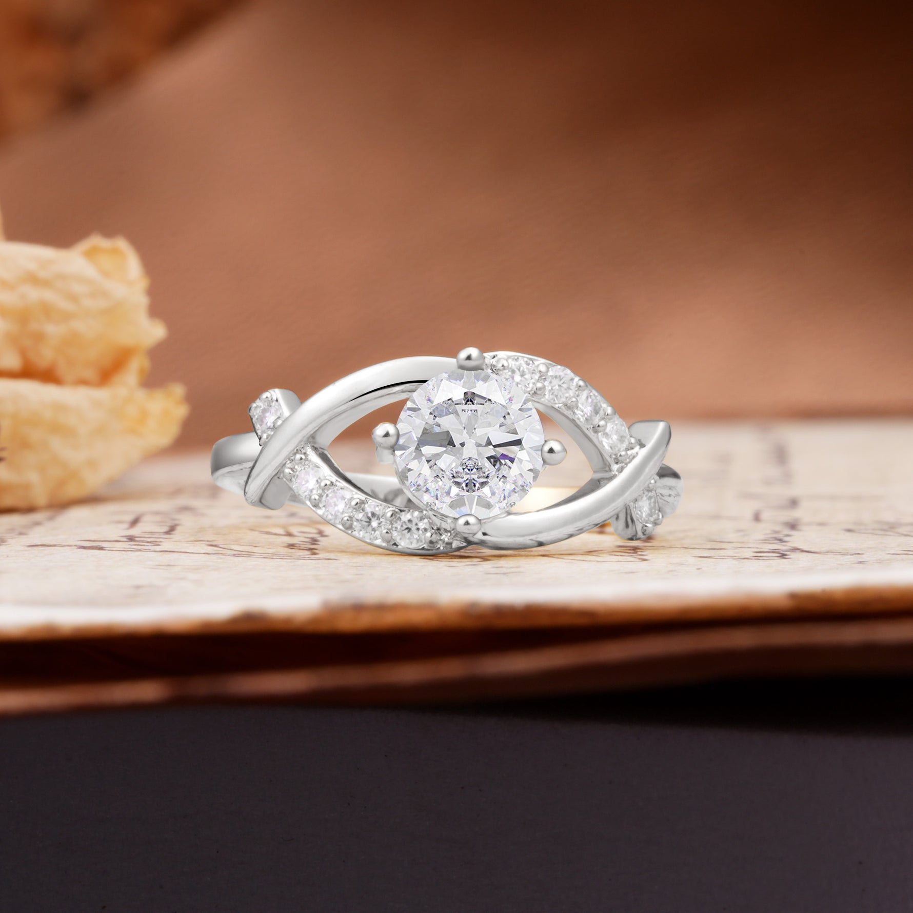 Unique and Luxurious 4-Prong Wrapped Round Cut Moissanite Engagement Ring - Additional view