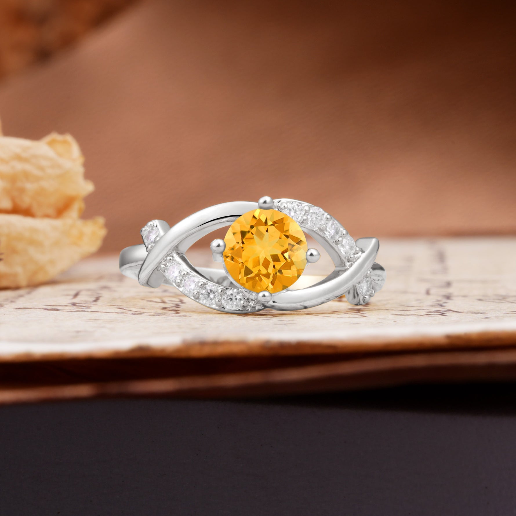 Unique and Luxurious 4-Prong Wrapped Round Cut Citrine Engagement Ring - Additional view