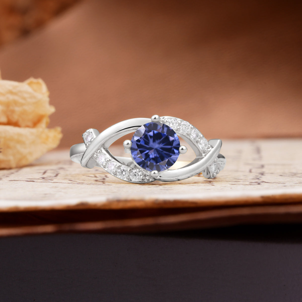 Unique and Luxurious 4-Prong Wrapped Round Cut Tanzanite Engagement Ring - Additional view