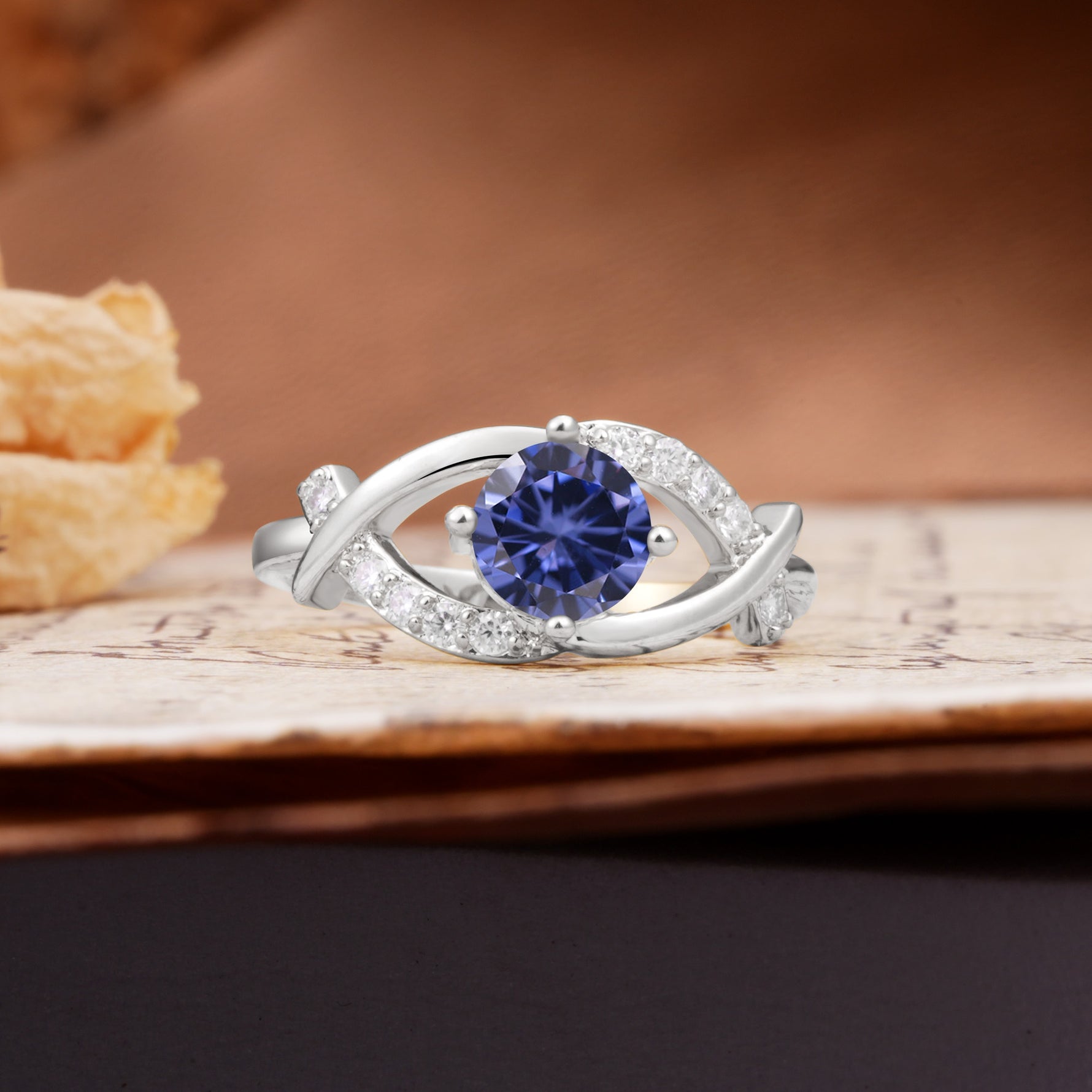 Unique and Luxurious 4-Prong Wrapped Round Cut Tanzanite Engagement Ring - Additional view