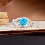 Unique and Luxurious 4-Prong Wrapped Round Cut Turquoise Engagement Ring - Additional view