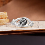 Unique and Luxurious 4-Prong Wrapped Round Cut Black Rutilated Quartz Engagement Ring - Additional view