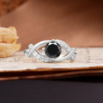 Unique and Luxurious 4-Prong Wrapped Round Cut Black Onyx Engagement Ring - Additional view