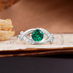 Unique and Luxurious 4-Prong Wrapped Round Cut Emerald Engagement Ring - Additional view