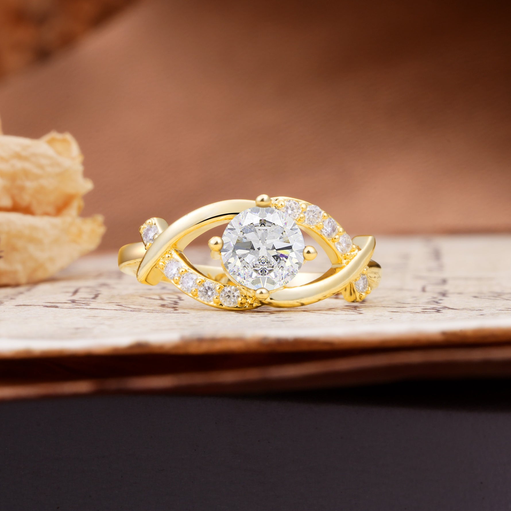 Unique and Luxurious 4-Prong Wrapped Round Cut Moissanite Engagement Ring - Additional view