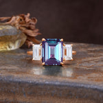 Classic, Luxurious 4-Prong Emerald Cut Alexandrite Three Stones Wedding Ring - Additional view