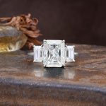 Classic, Luxurious 4-Prong Emerald Cut Moissanite Three Stones Wedding Ring - Additional view
