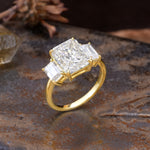 Classic, Luxurious 4-Prong Emerald Cut Moissanite Three Stones Wedding Ring - Additional view