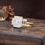 Classic, Luxurious 4-Prong Emerald Cut Moissanite Three Stones Wedding Ring - Additional view