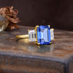 Classic, Luxurious 4-Prong Emerald Cut Sapphire Three Stones Wedding Ring - Additional view