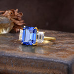 Classic, Luxurious 4-Prong Emerald Cut Sapphire Three Stones Wedding Ring - Additional view