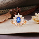 Nature-Inspired, Luxurious, and Unique Sunflower-Style 6-Prong Oval-Cut Sapphire Engagement Ring - Additional view