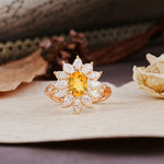 Nature-Inspired, Luxurious, and Unique Sunflower-Style 6-Prong Oval-Cut Citrine Engagement Ring - Additional view