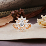 Nature-Inspired, Luxurious, and Unique Sunflower-Style 6-Prong Oval-Cut Lab Diamond Engagement Ring - Additional view