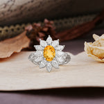 Nature-Inspired, Luxurious, and Unique Sunflower-Style 6-Prong Oval-Cut Citrine Engagement Ring - Additional view
