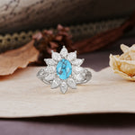 Nature-Inspired, Luxurious, and Unique Sunflower-Style 6-Prong Oval-Cut Turquoise Engagement Ring - Additional view