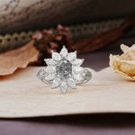 Nature-Inspired, Luxurious, and Unique Sunflower-Style 6-Prong Oval-Cut Black Rutilated Quartz Engagement Ring - Additional view