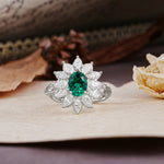 Nature-Inspired, Luxurious, and Unique Sunflower-Style 6-Prong Oval-Cut Emerald Engagement Ring - Additional view