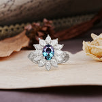 Nature-Inspired, Luxurious, and Unique Sunflower-Style 6-Prong Oval-Cut Alexandrite Engagement Ring - Additional view