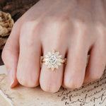 Nature-Inspired, Luxurious, and Unique Sunflower-Style 6-Prong Oval-Cut Moissanite Engagement Ring - Additional view