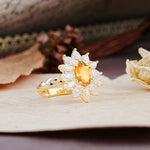 Nature-Inspired, Luxurious, and Unique Sunflower-Style 6-Prong Oval-Cut Citrine Engagement Ring - Additional view