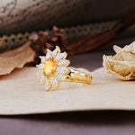Nature-Inspired, Luxurious, and Unique Sunflower-Style 6-Prong Oval-Cut Citrine Engagement Ring - Additional view