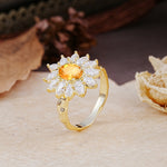 Nature-Inspired, Luxurious, and Unique Sunflower-Style 6-Prong Oval-Cut Citrine Engagement Ring - Additional view
