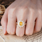 Nature-Inspired, Luxurious, and Unique Sunflower-Style 6-Prong Oval-Cut Citrine Engagement Ring - Additional view