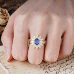 Nature-Inspired, Luxurious, and Unique Sunflower-Style 6-Prong Oval-Cut Tanzanite Engagement Ring - Additional view