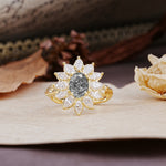 Nature-Inspired, Luxurious, and Unique Sunflower-Style 6-Prong Oval-Cut Black Rutilated Quartz Engagement Ring - Additional view