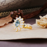 Nature-Inspired, Luxurious, and Unique Sunflower-Style 6-Prong Oval-Cut Moss Agate Engagement Ring - Additional view