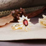 Nature-Inspired, Luxurious, and Unique Sunflower-Style 6-Prong Oval-Cut Garnet Engagement Ring - Additional view