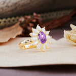 Nature-Inspired, Luxurious, and Unique Sunflower-Style 6-Prong Oval-Cut Amethyst Engagement Ring - Additional view