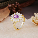 Nature-Inspired, Luxurious, and Unique Sunflower-Style 6-Prong Oval-Cut Amethyst Engagement Ring - Additional view