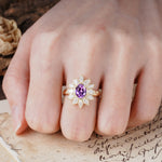 Nature-Inspired, Luxurious, and Unique Sunflower-Style 6-Prong Oval-Cut Amethyst Engagement Ring - Additional view
