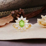 Nature-Inspired, Luxurious, and Unique Sunflower-Style 6-Prong Oval-Cut Peridot Engagement Ring - Additional view