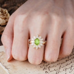 Nature-Inspired, Luxurious, and Unique Sunflower-Style 6-Prong Oval-Cut Peridot Engagement Ring - Additional view