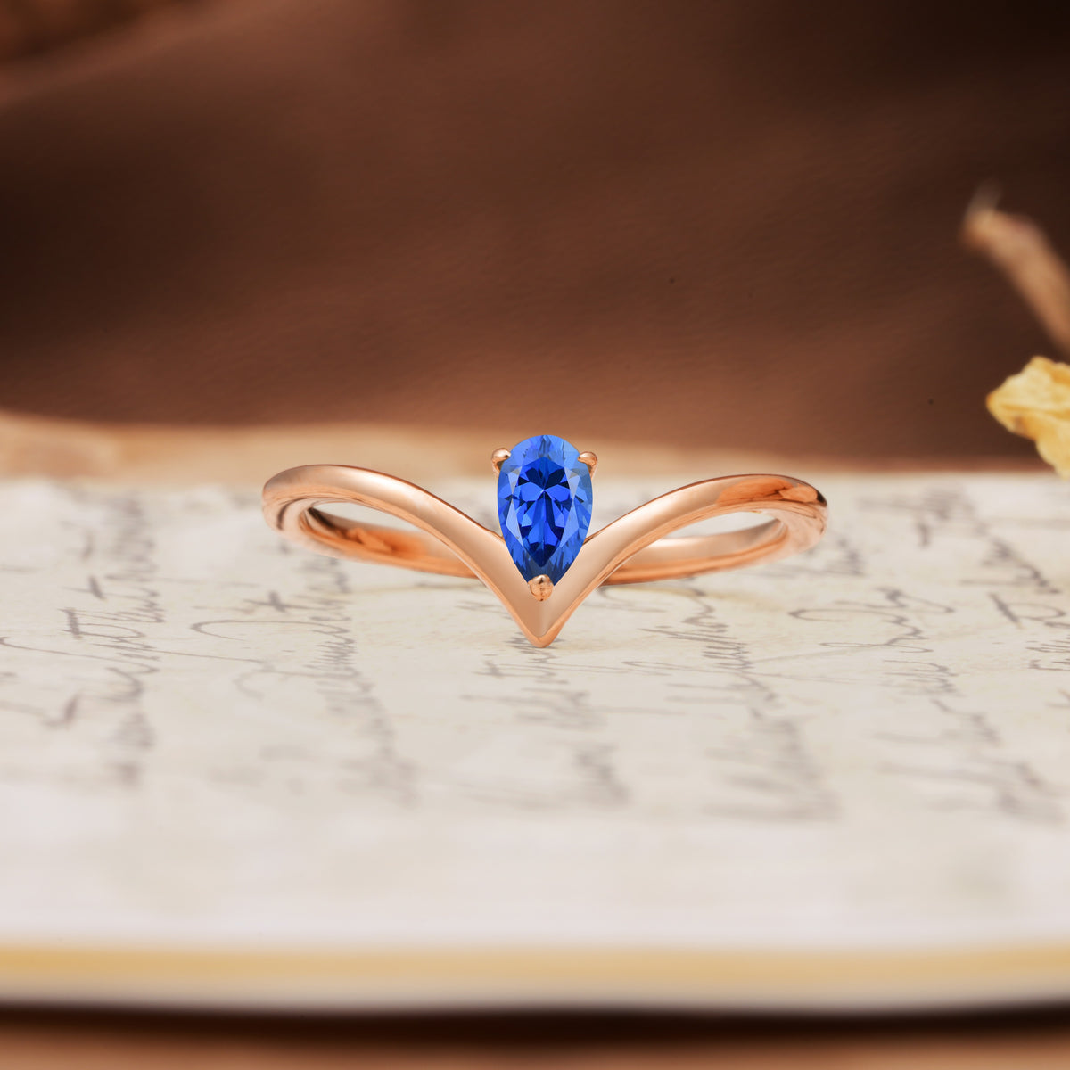 Unique 3-Prong Pear Cut Sapphire Engagement Ring - Additional view