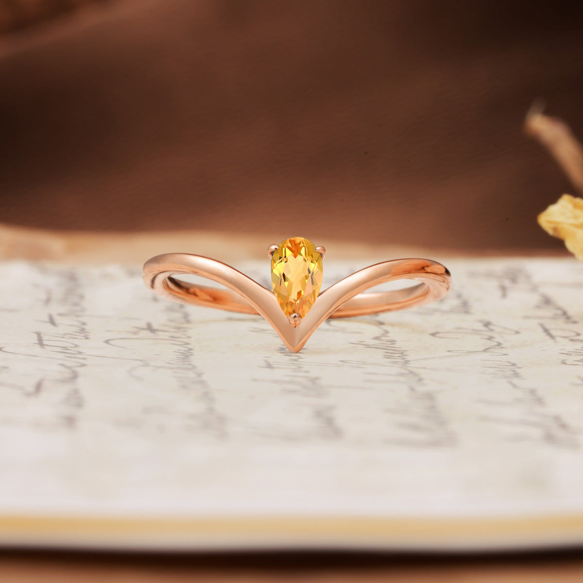 Unique 3-Prong Pear Cut Citrine Engagement Ring - Additional view